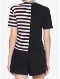 Black & Pink Stripe Split Girls Crop T-Shirt, STRIPE - MULTI, alternate