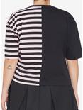 Black & Pink Striped Split Girls Crop T-Shirt Plus Size, STRIPE - MULTI, alternate
