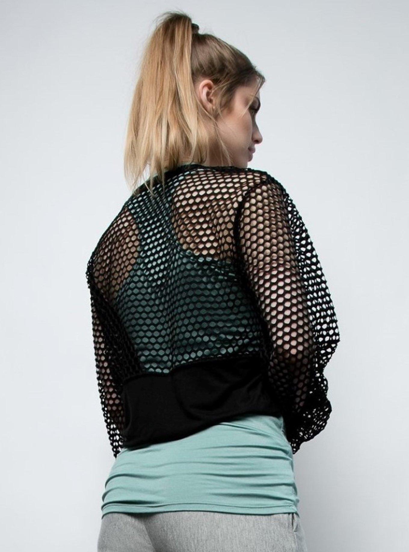 Lera Crop Mesh Hoodie, BLACK, alternate