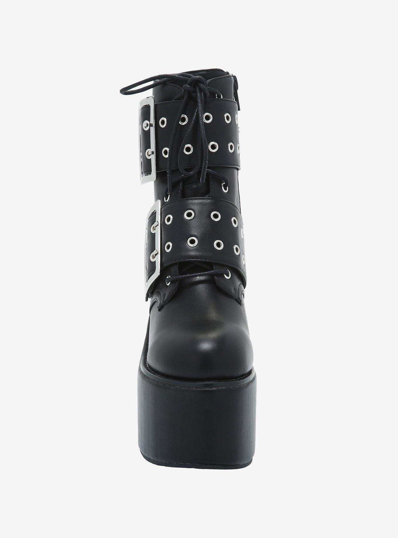 Black Chunky Buckle Platform Boots, MULTI, alternate
