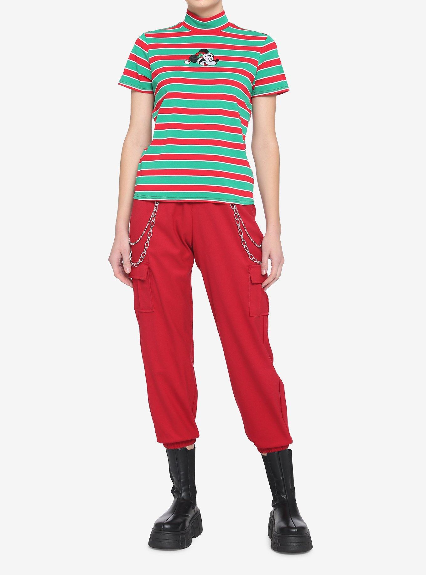 Disney Holiday Stripe Mock Neck Girls T-Shirt, RED, alternate
