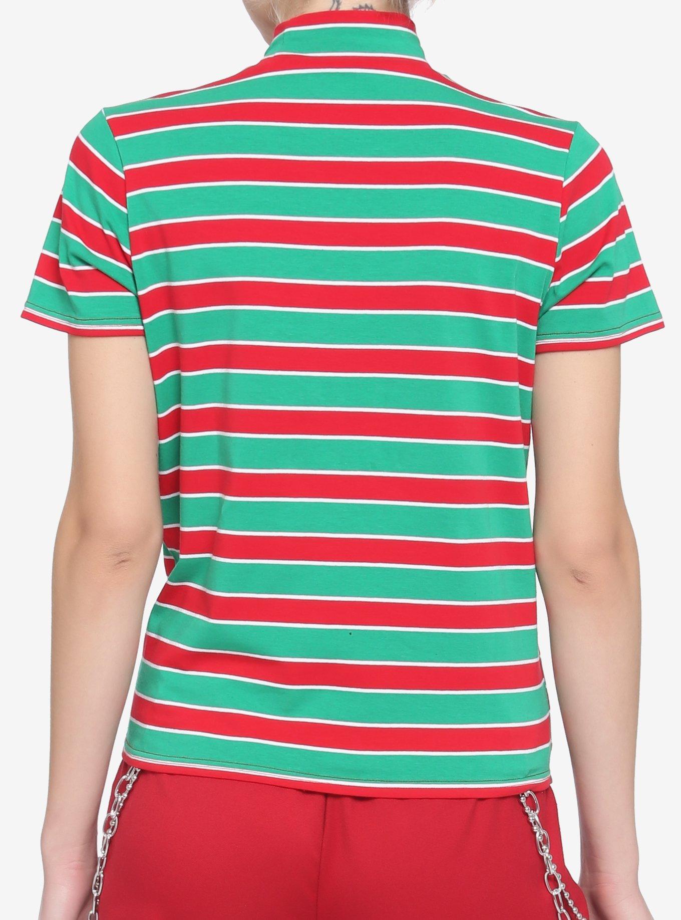 Disney Holiday Stripe Mock Neck Girls T-Shirt, RED, alternate