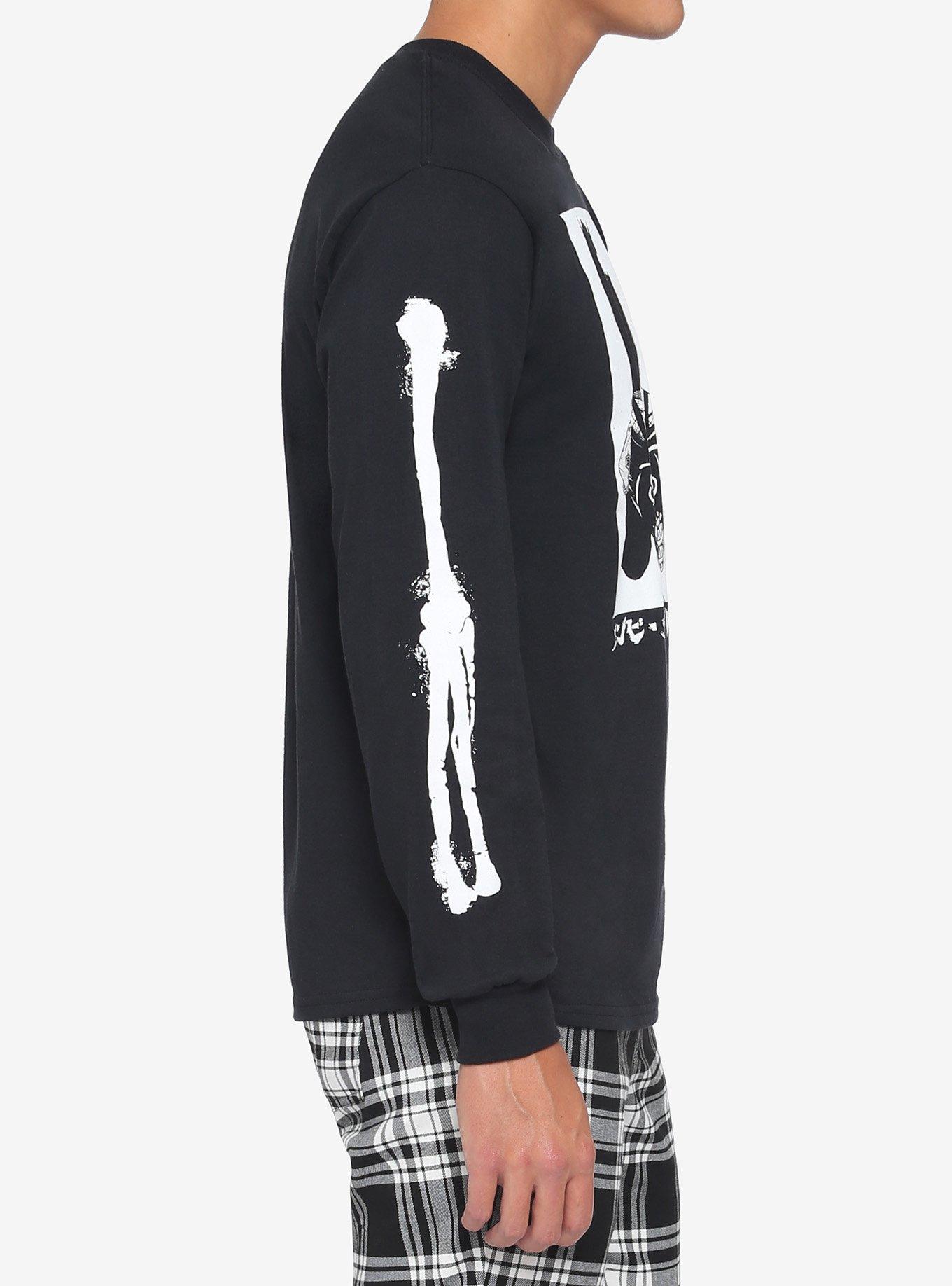 Zombie Makeout Club Black & White Skeleton Girl Long-Sleeve T-Shirt, BLACK, alternate
