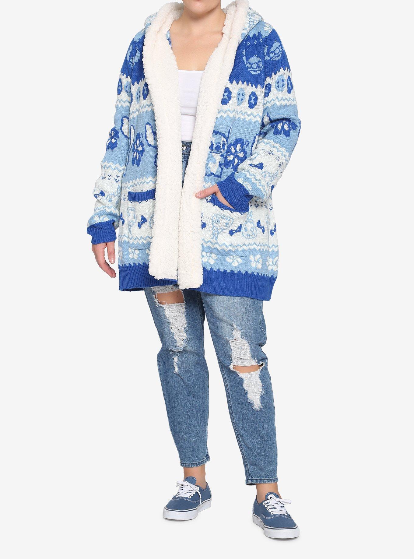 Disney Lilo & Stitch Fair Isle Stitch & Scrump Sherpa Open Cardigan Plus Size, MULTI, alternate