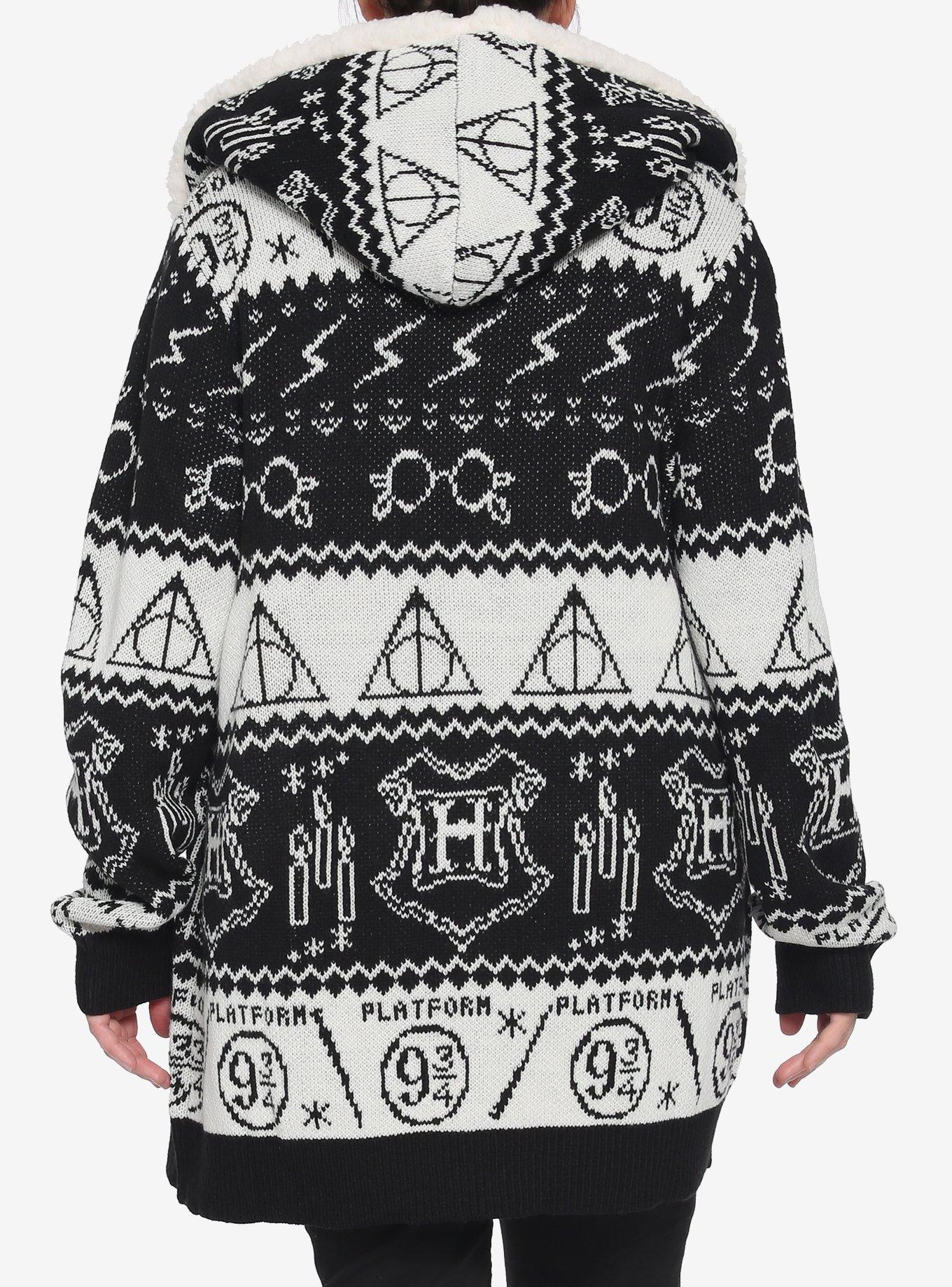 Harry Potter Deathly Hallows Sherpa Open Cardigan Plus Size, MULTI, alternate