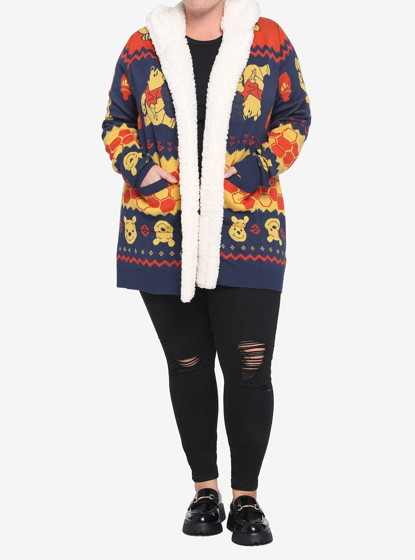 Disney Winnie The Pooh Fair Isle Sherpa Open Cardigan Plus Size, MULTI, alternate