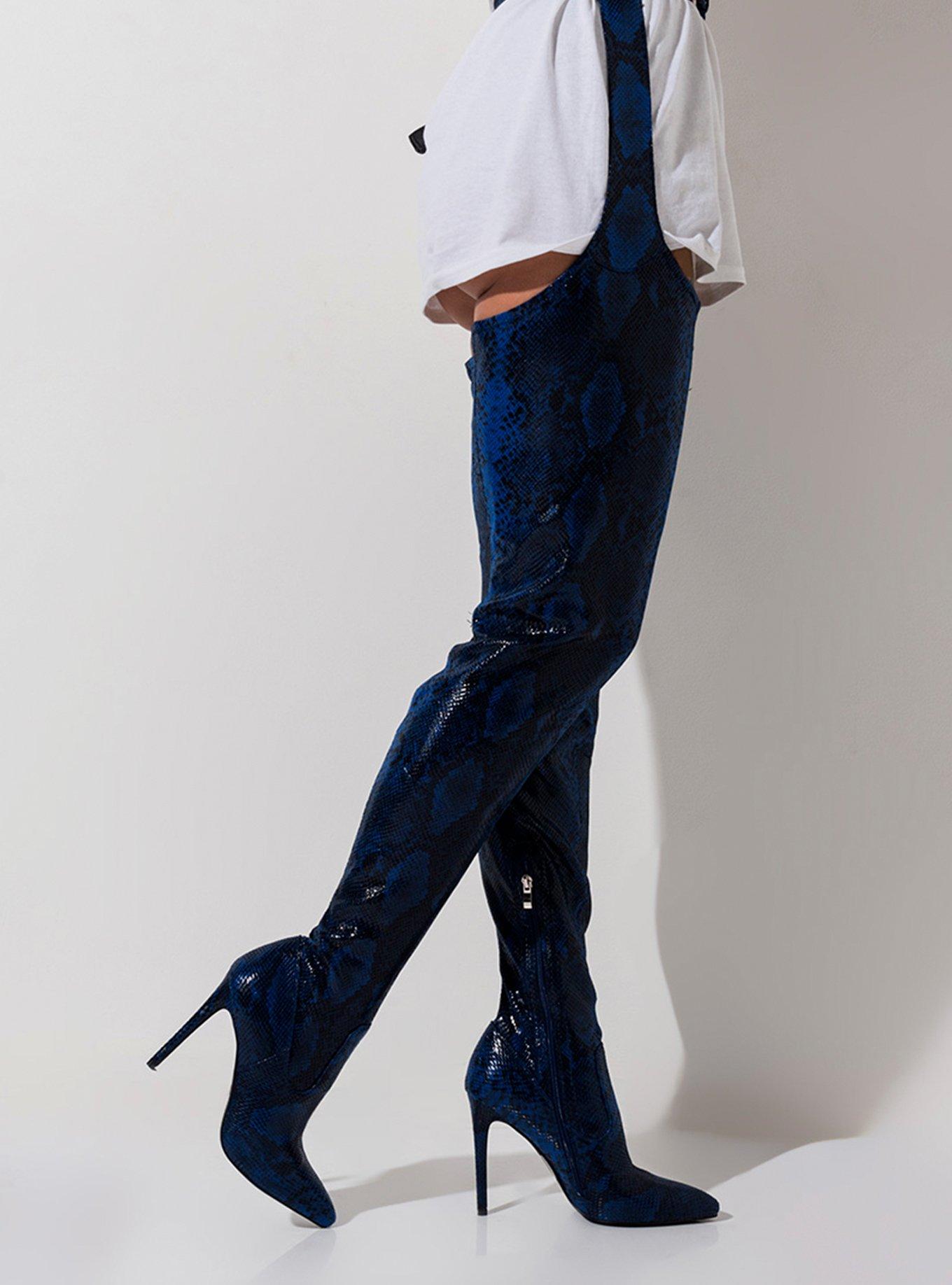 Azalea Wang Snake Skin Stiletto Chap Boots, BLUE, alternate