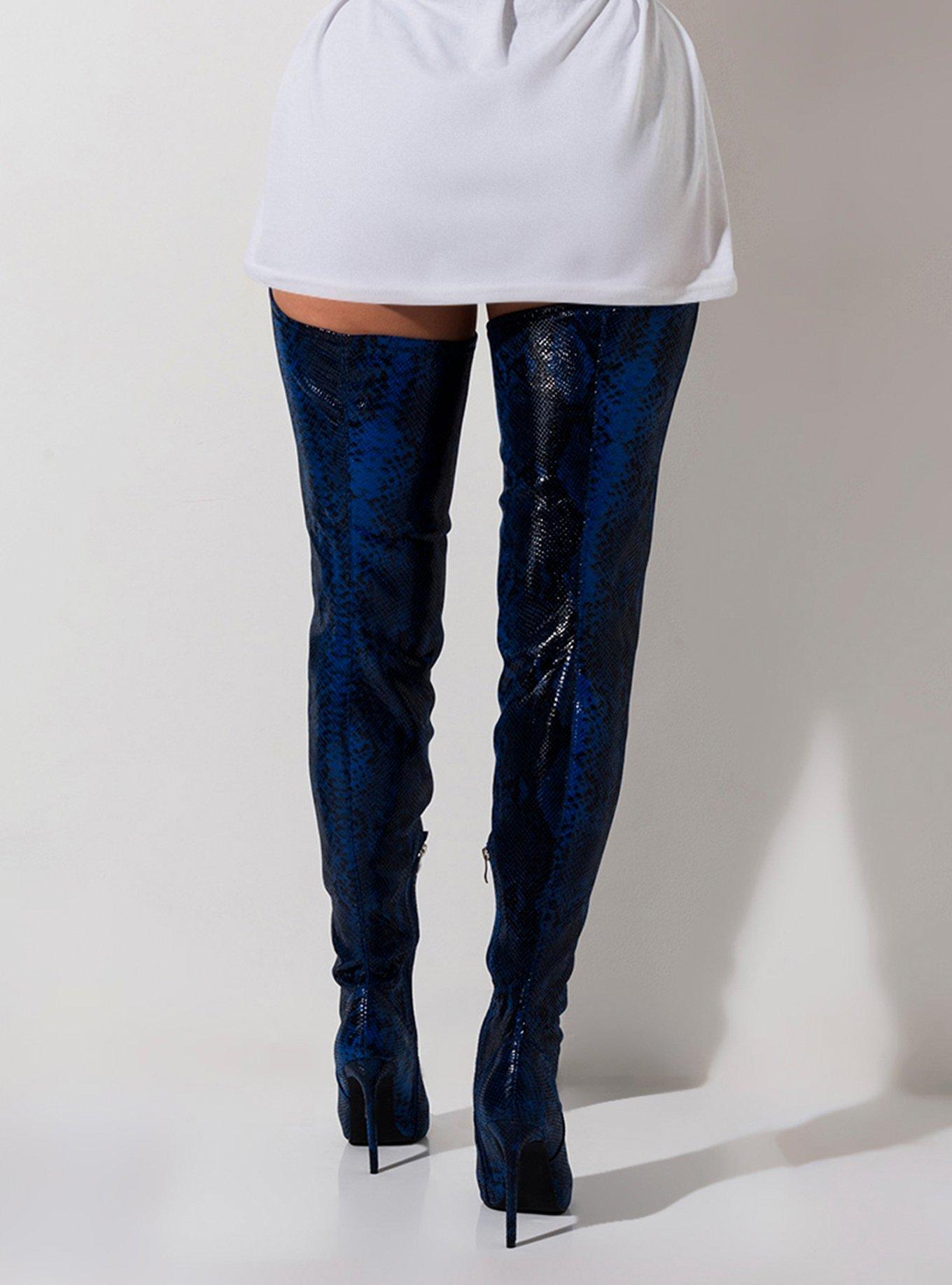 Azalea Wang Snake Skin Stiletto Chap Boots, BLUE, alternate
