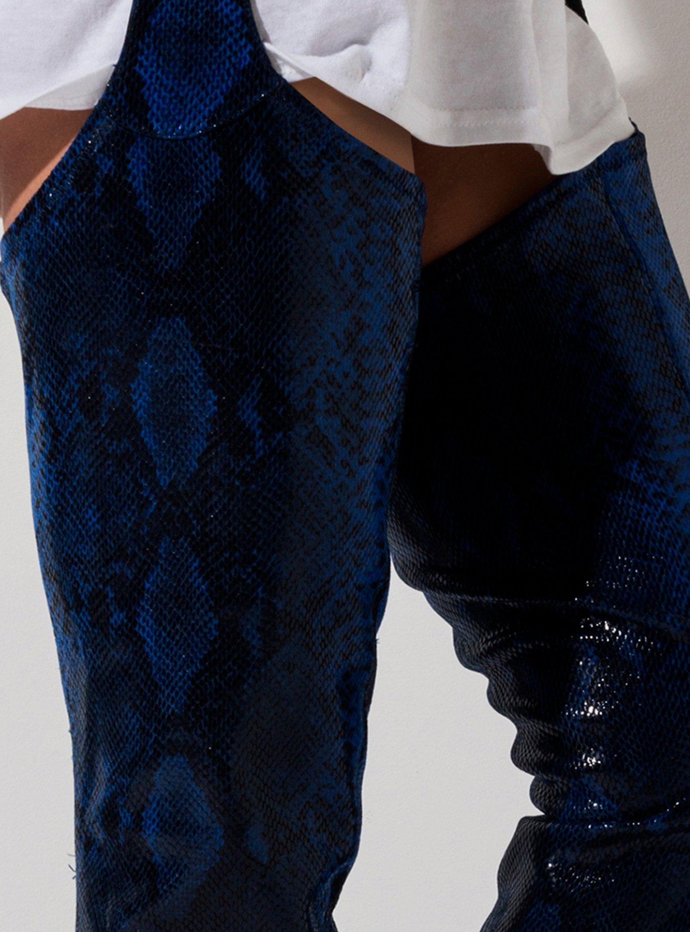 Azalea Wang Snake Skin Stiletto Chap Boots, BLUE, alternate