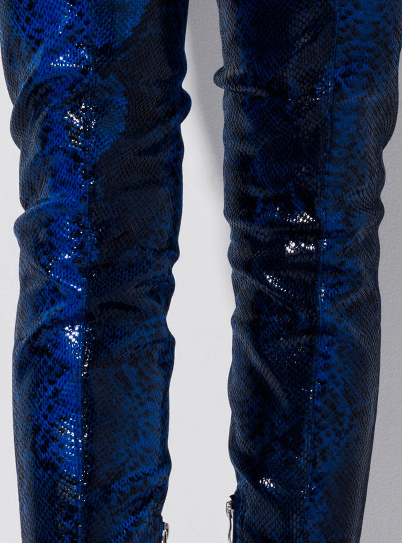 Azalea Wang Snake Skin Stiletto Chap Boots, BLUE, alternate