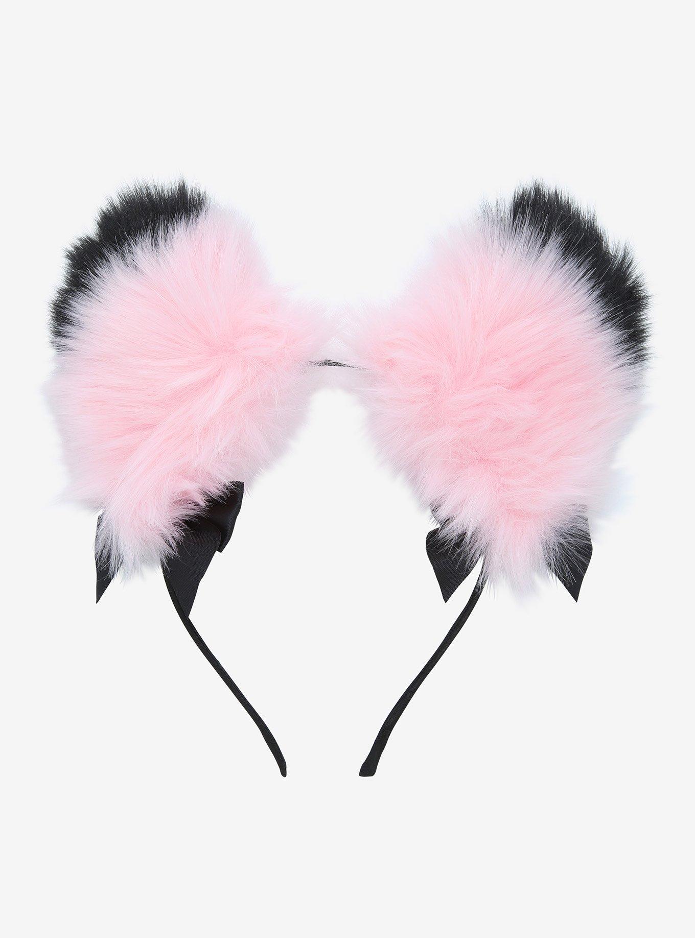 Pink & Black Tip Cat Ear Headband, , alternate
