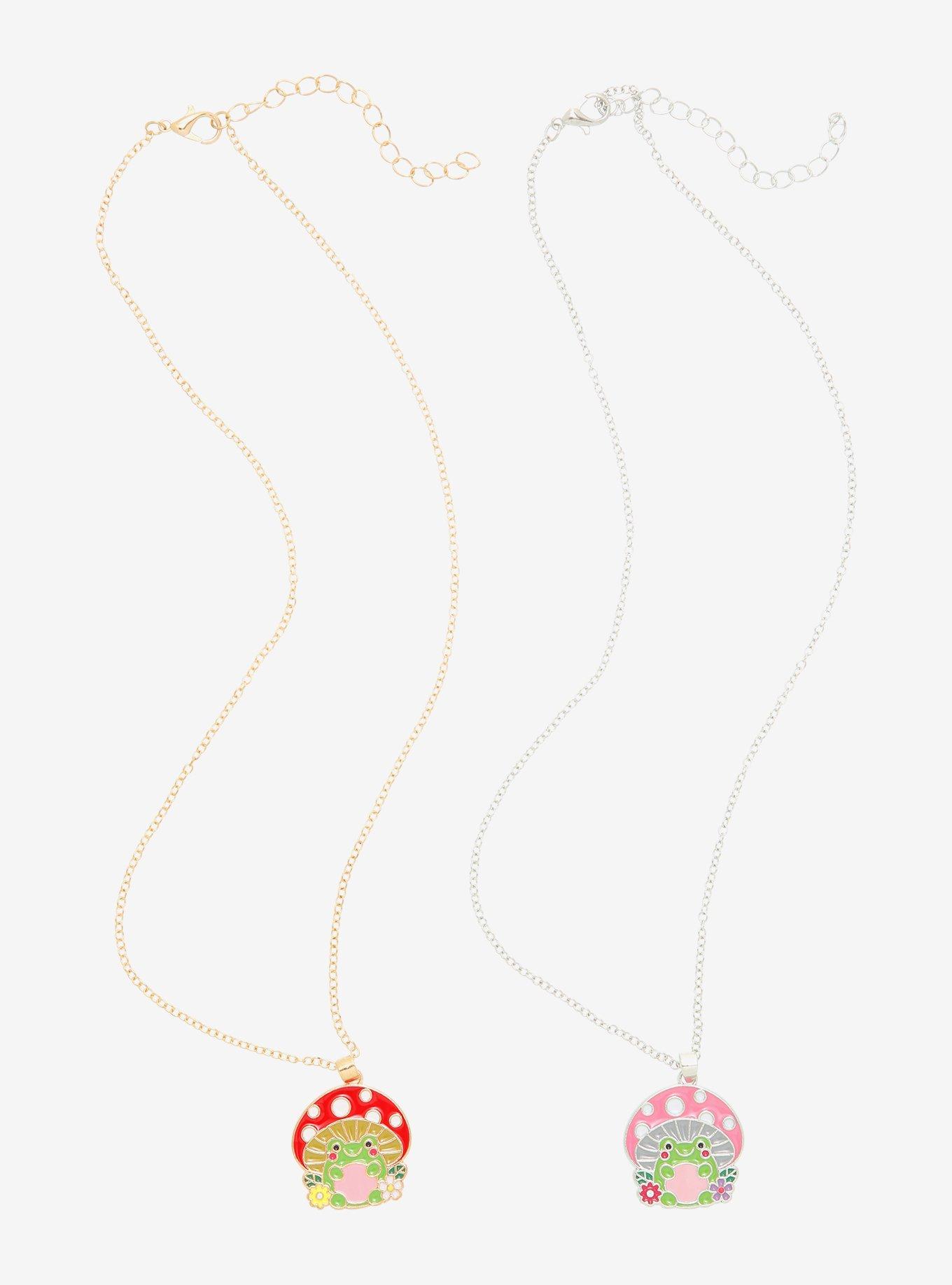 Pink & Red Mushroom Frogs Best Friend Necklace Set, , alternate