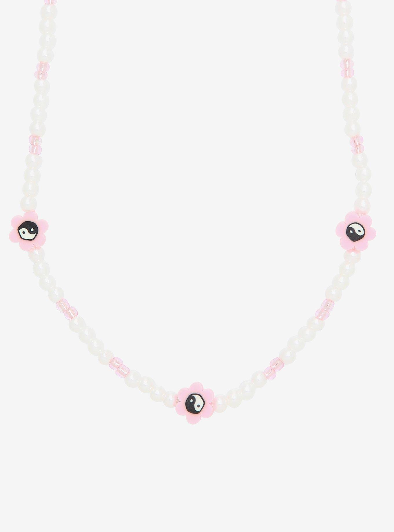Pink & White Floral Yin-Yang Necklace, , alternate