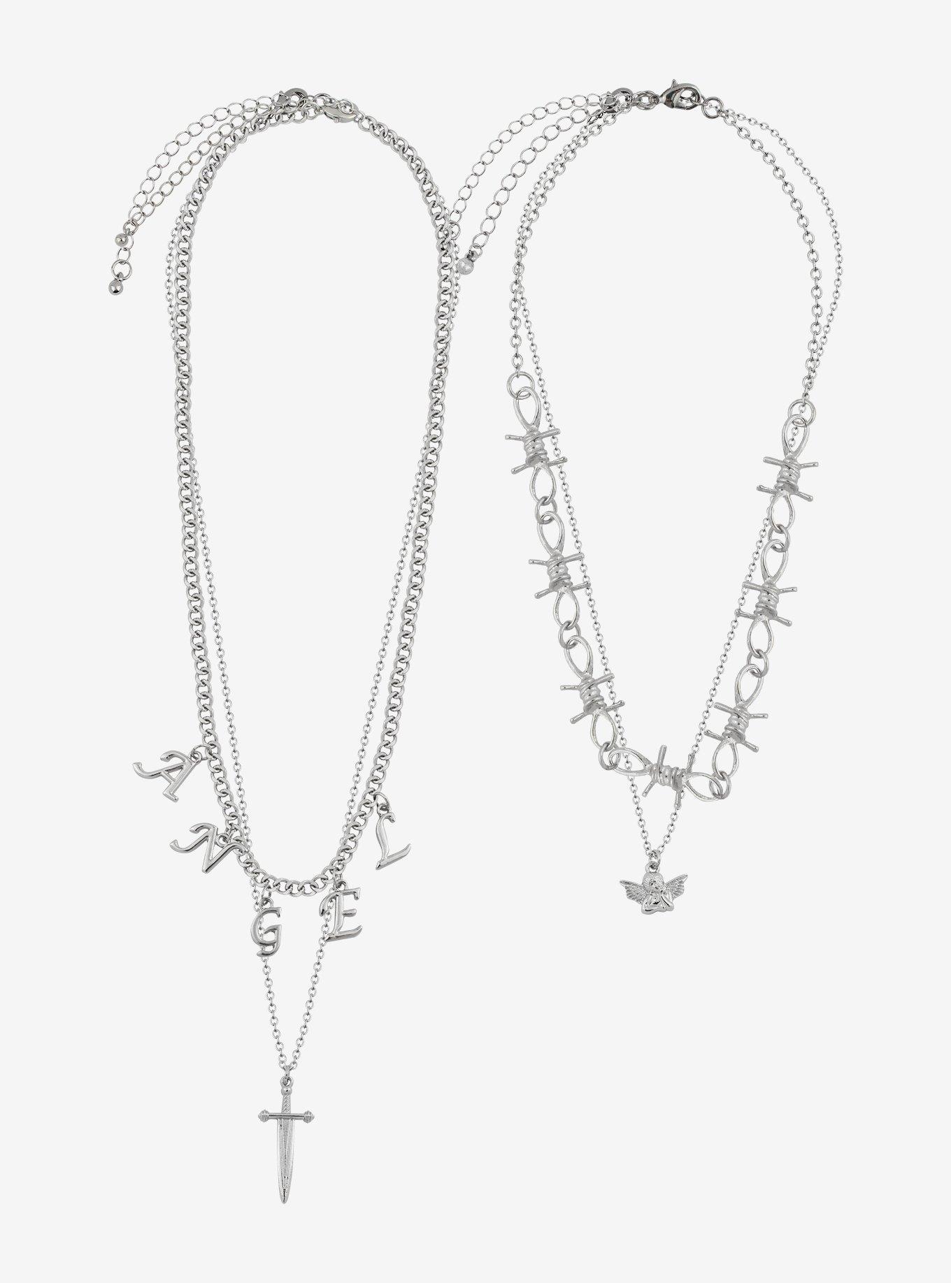 Angels & Barbed Wire Chain Necklace Set, , alternate