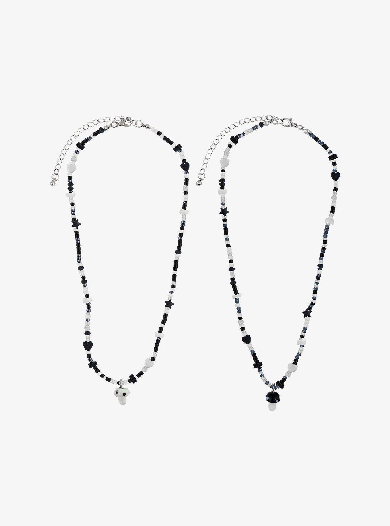 Mushroom Black & White Beaded Bestie Necklace Set, , alternate