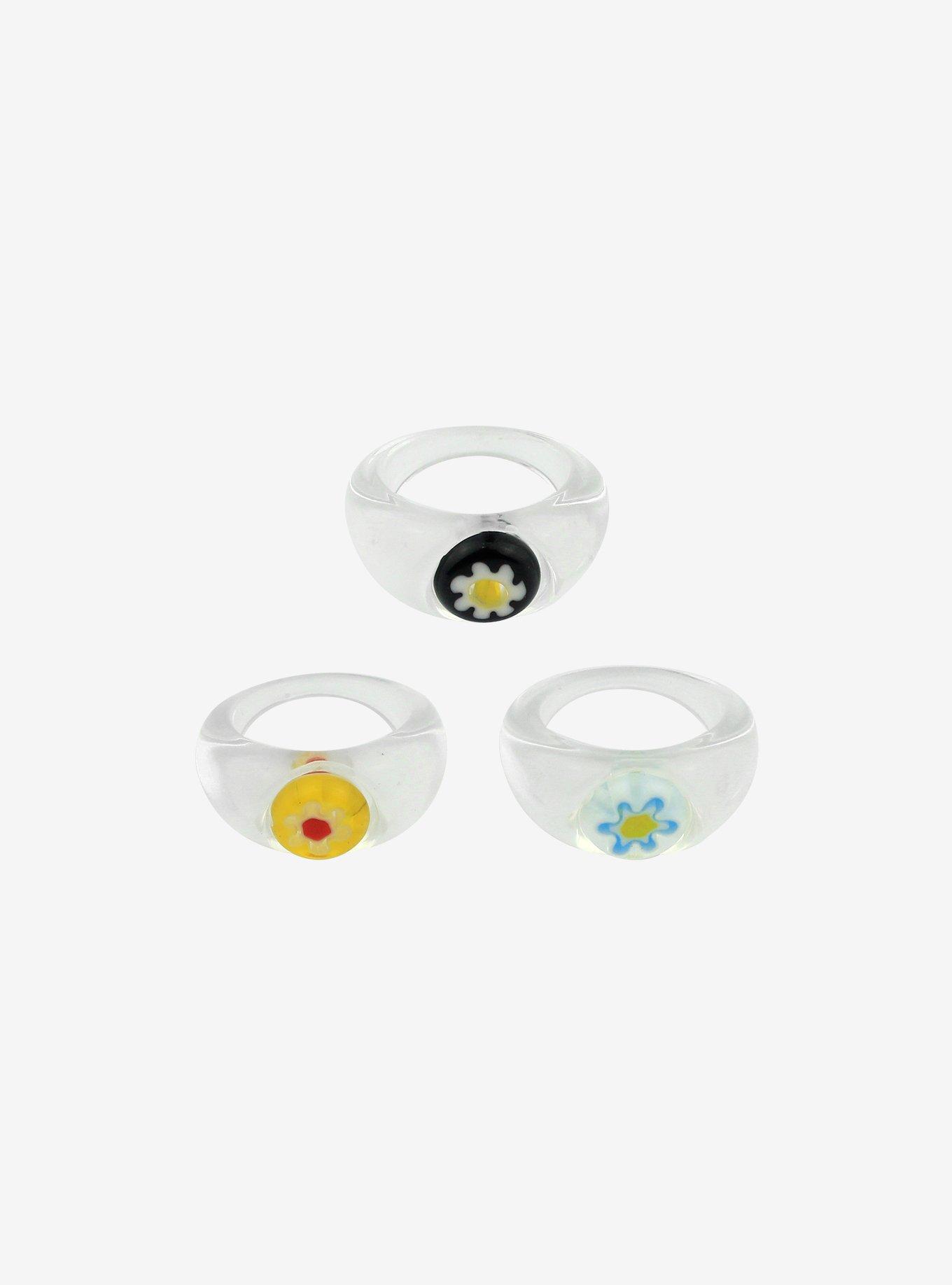 Chunky '90s Flowers Acrylic Ring Set, , alternate