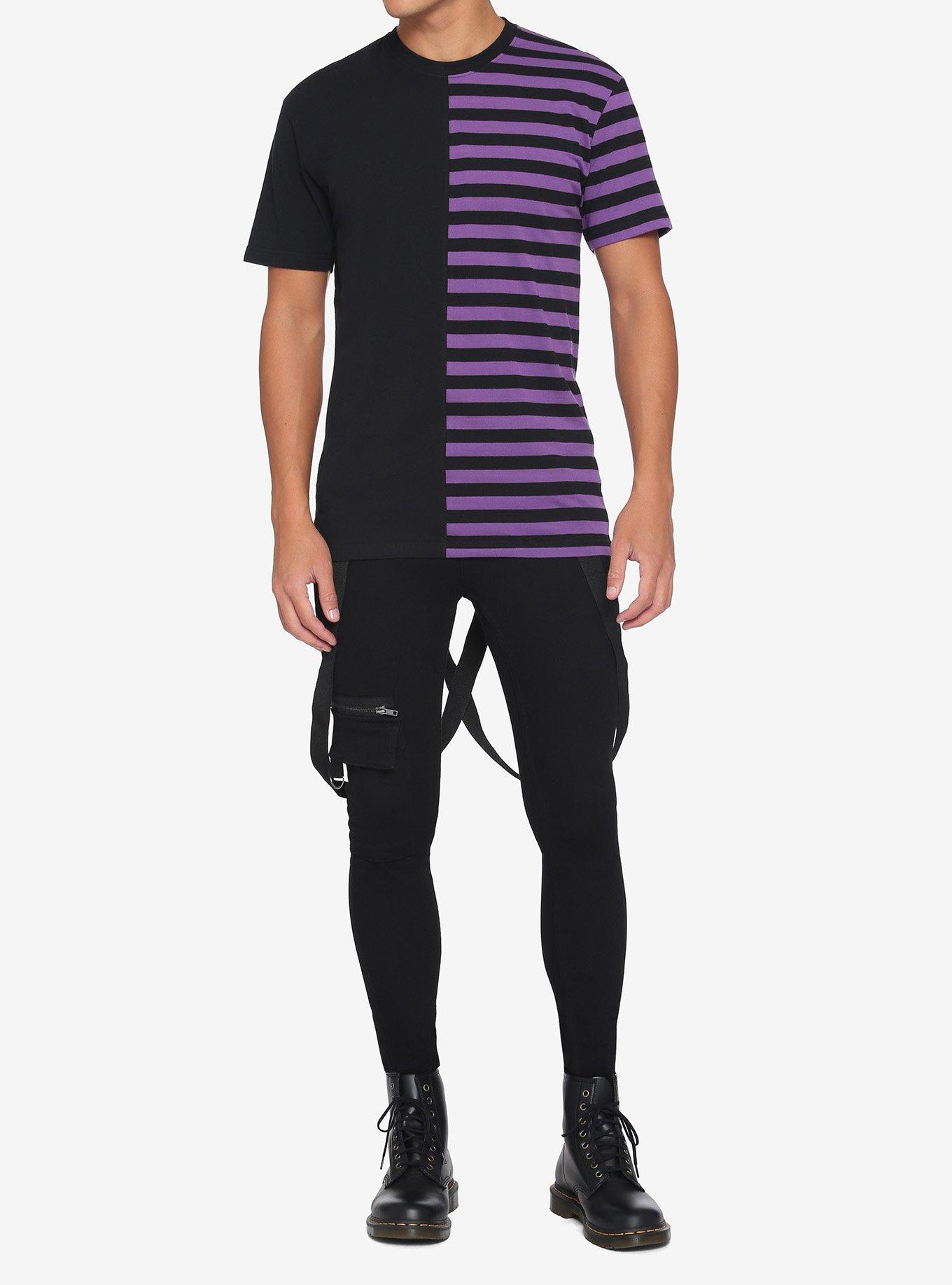 Purple & Black Stripe Split T-Shirt, STRIPE - PURPLE, alternate
