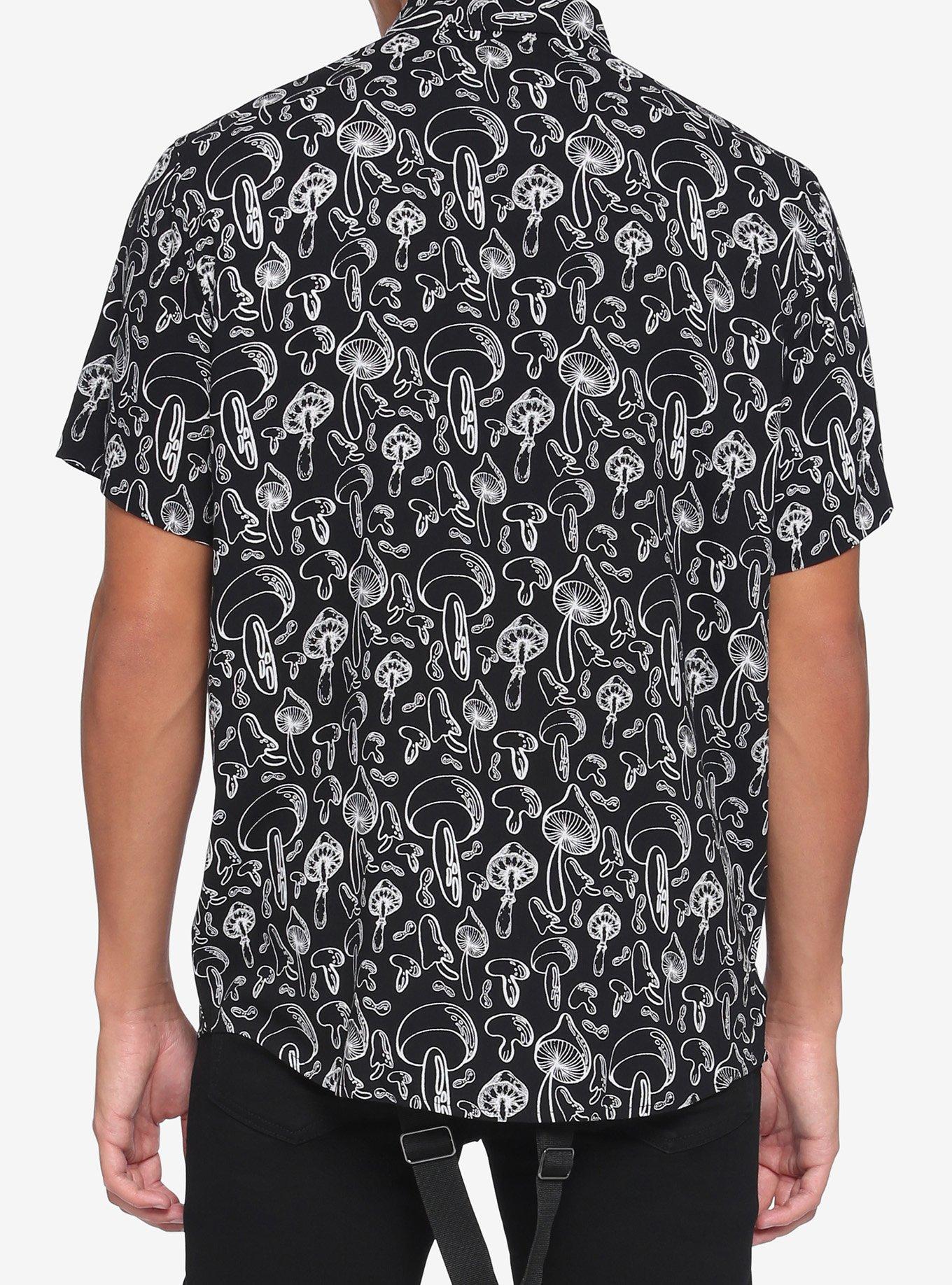 Black & White Woven Mushroom Button-Up, BLACK, alternate