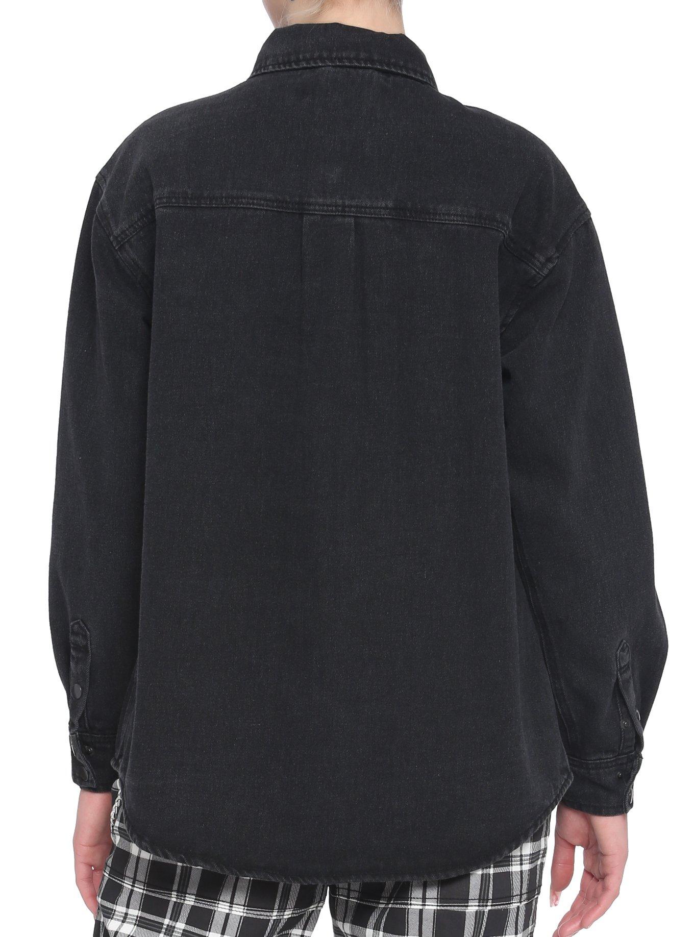Faded Black Denim Girls Shirt Jacket, BLACK, alternate