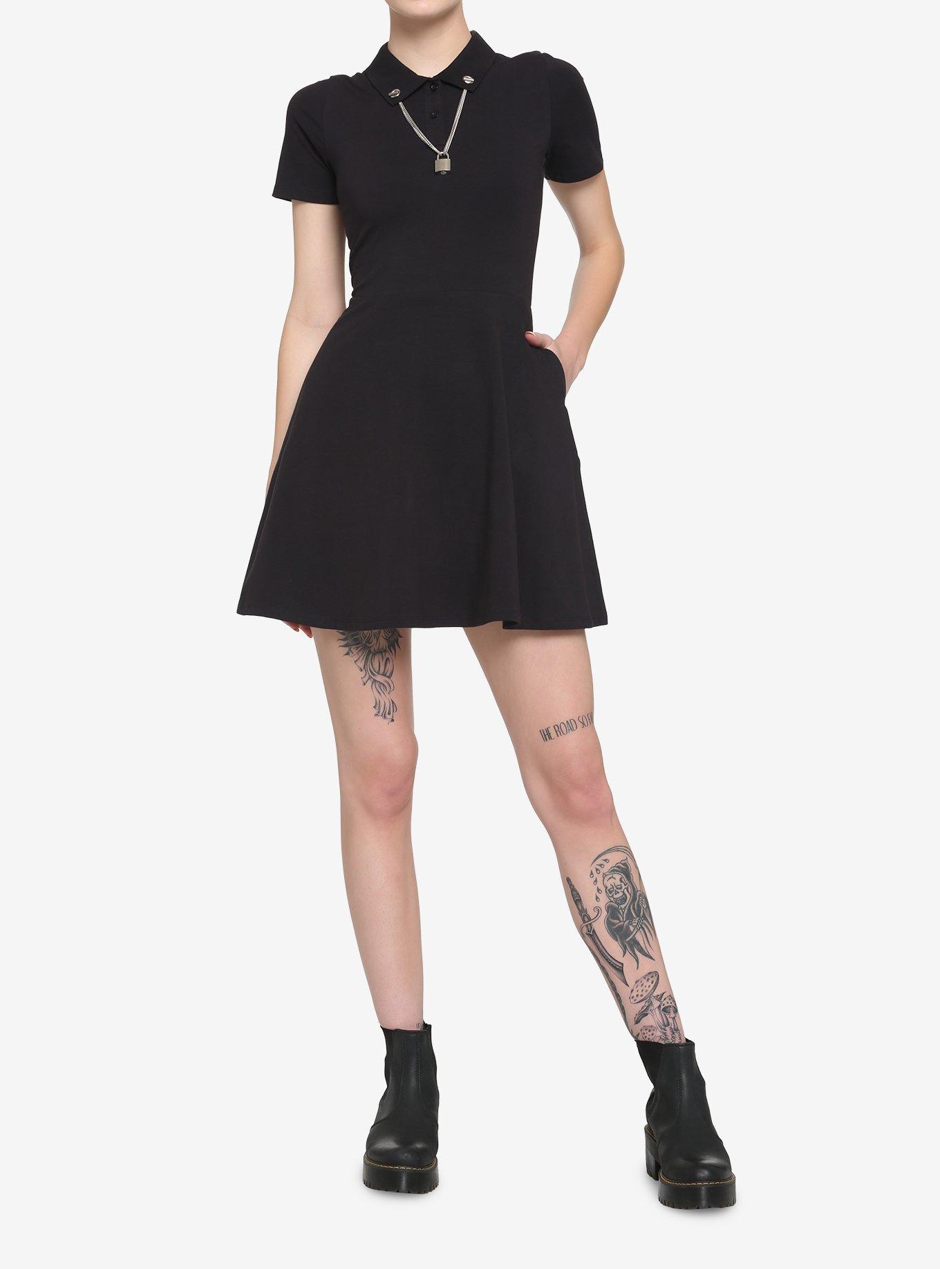 Black Padlock Polo Skater Dress, BLACK, alternate