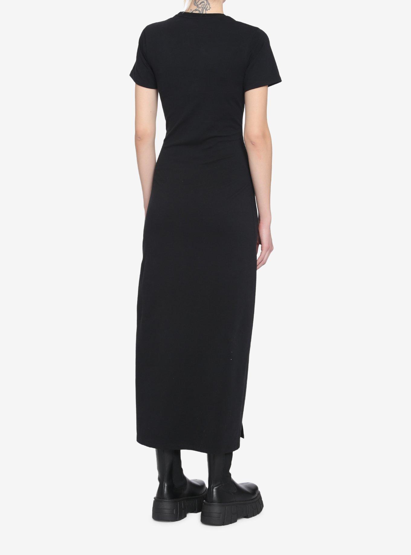 Black Midi Slit T-Shirt Dress, BLACK, alternate