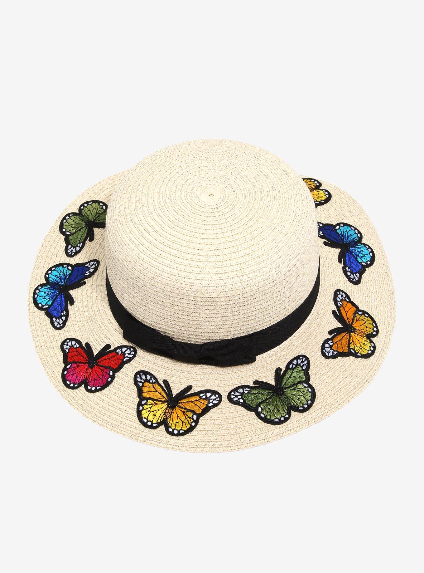 Butterfly Floppy Straw Hat, , alternate