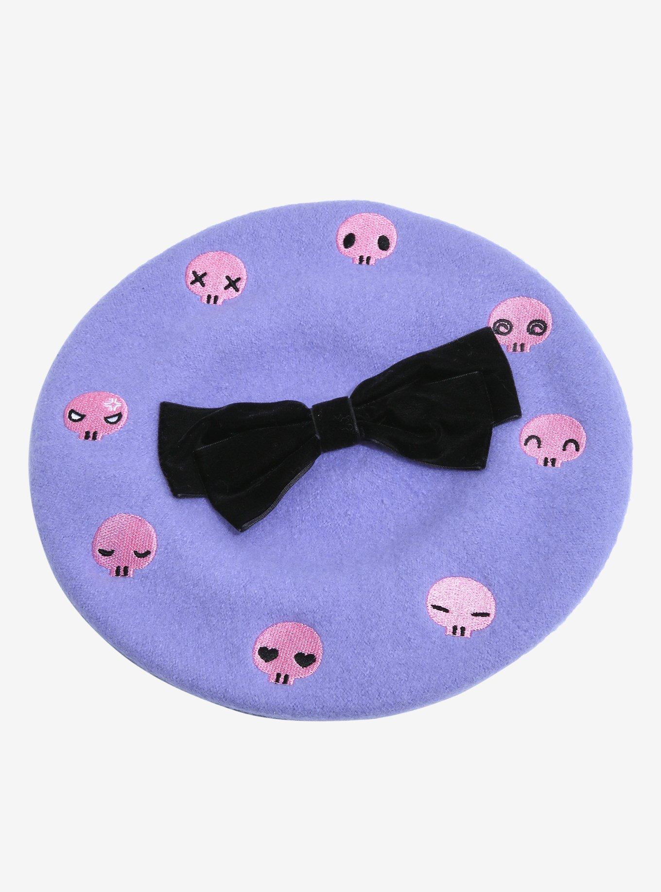 Kuromi Embroidered Skulls Beret, , alternate