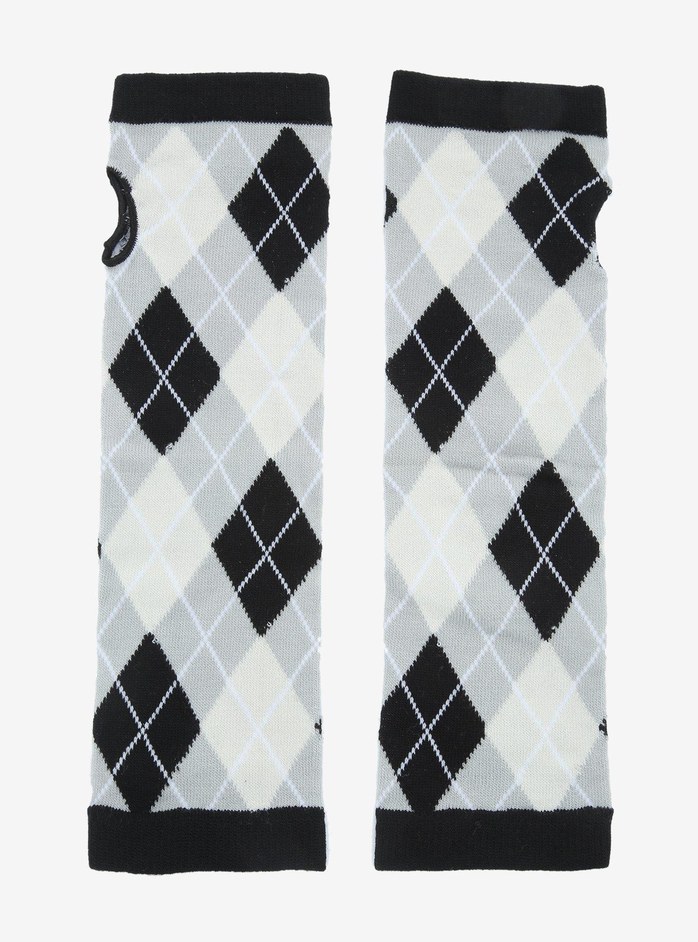 Black & Grey Argyle Arm Warmers, , alternate