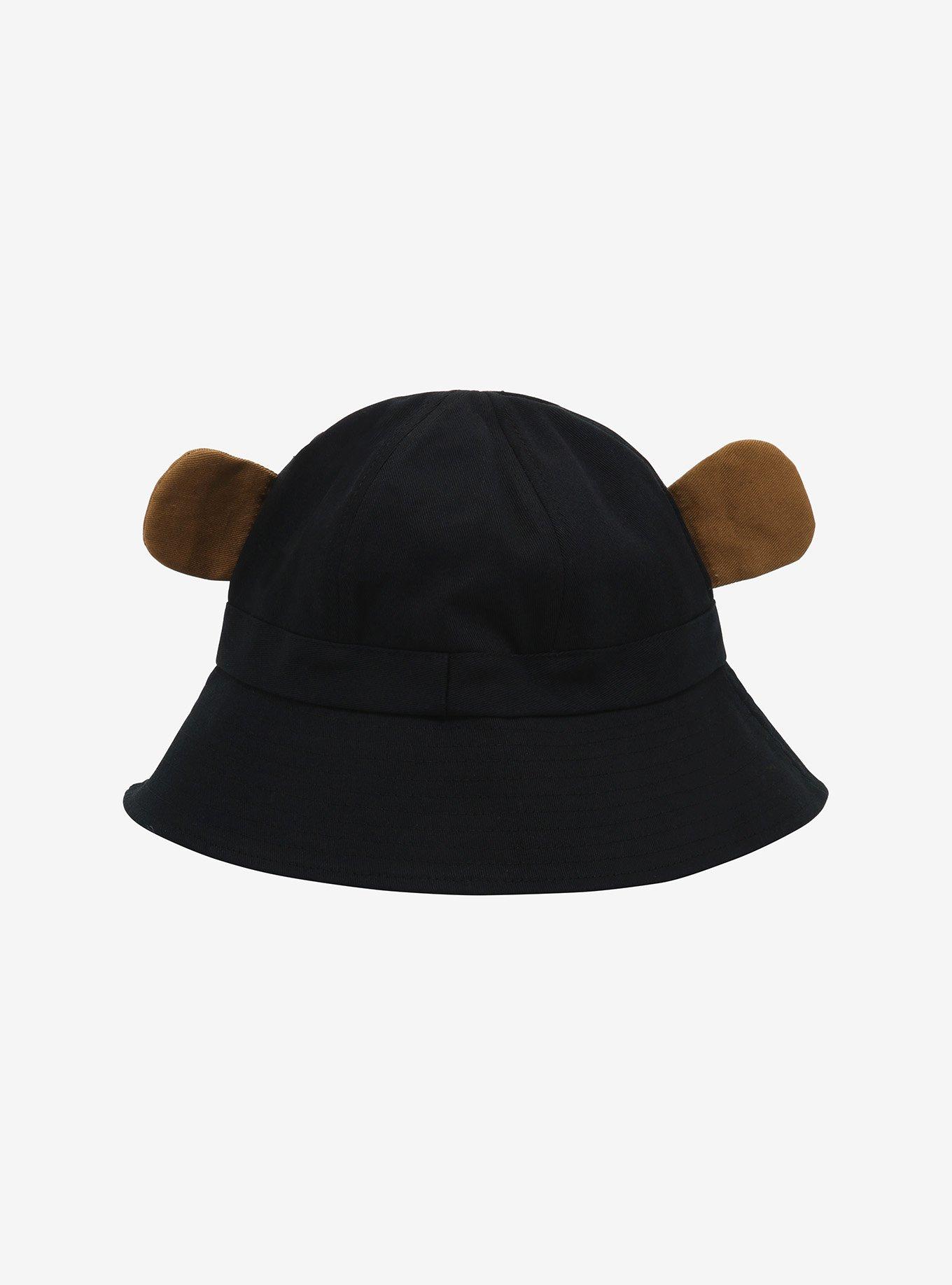 Black Bucket Hat With Bear Ears, , alternate