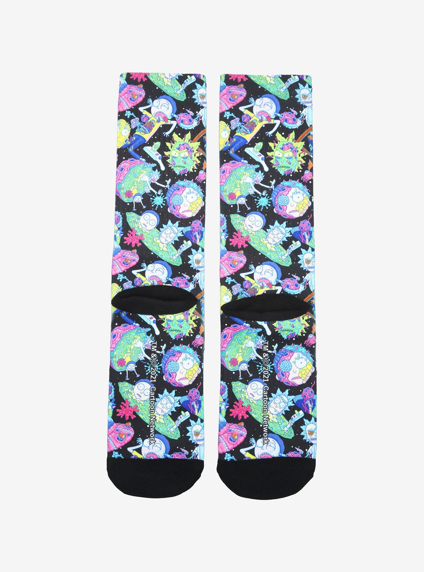 Rick And Morty Neon Space Crew Socks, , alternate