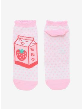 Strawberry Milk Lettuce Hem Ankle Socks, , hi-res