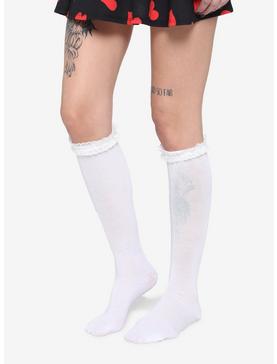 White & Pink Kitty Paw Knee-High Socks, , hi-res