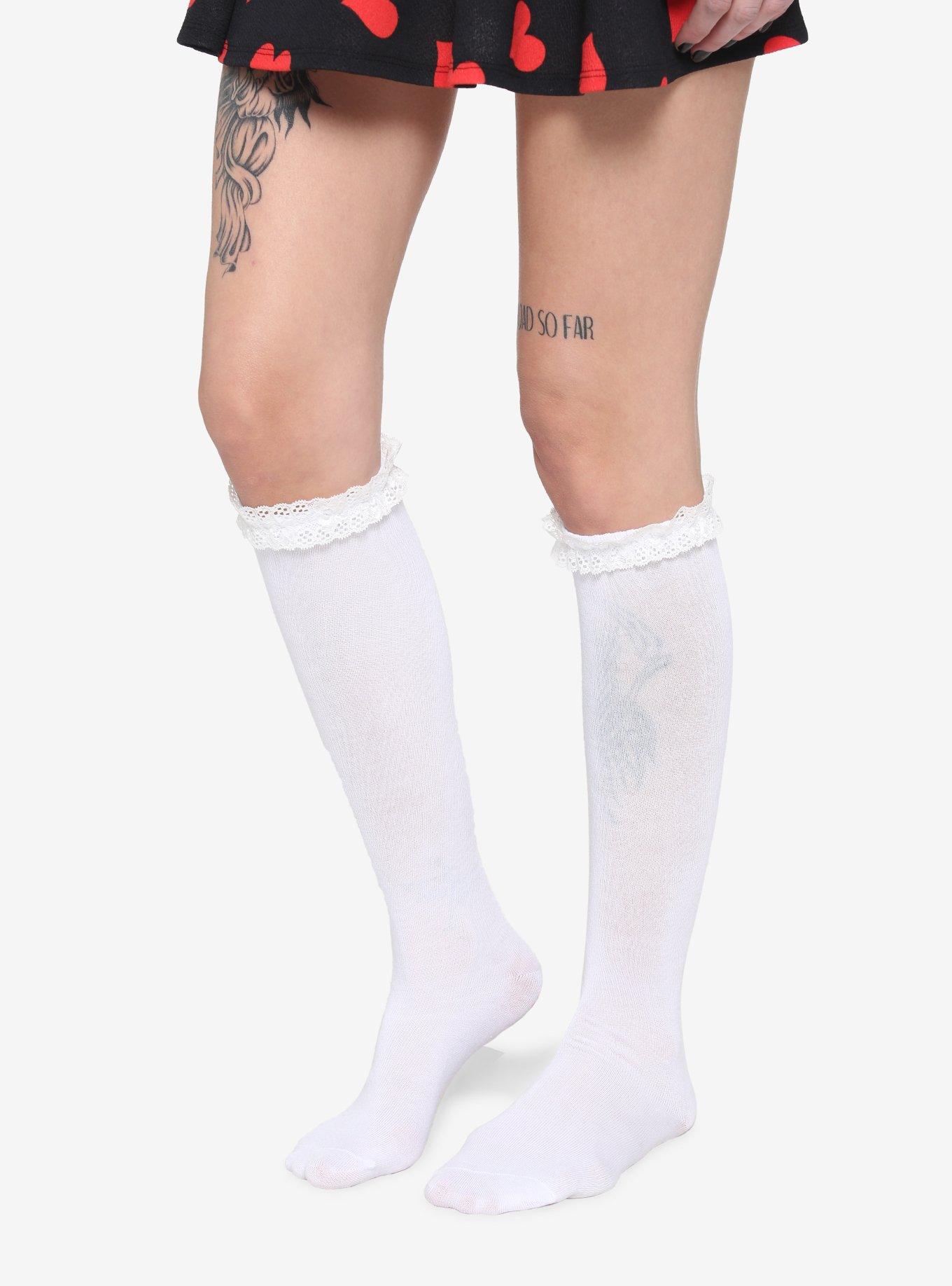 White & Pink Kitty Paw Knee-High Socks, , alternate
