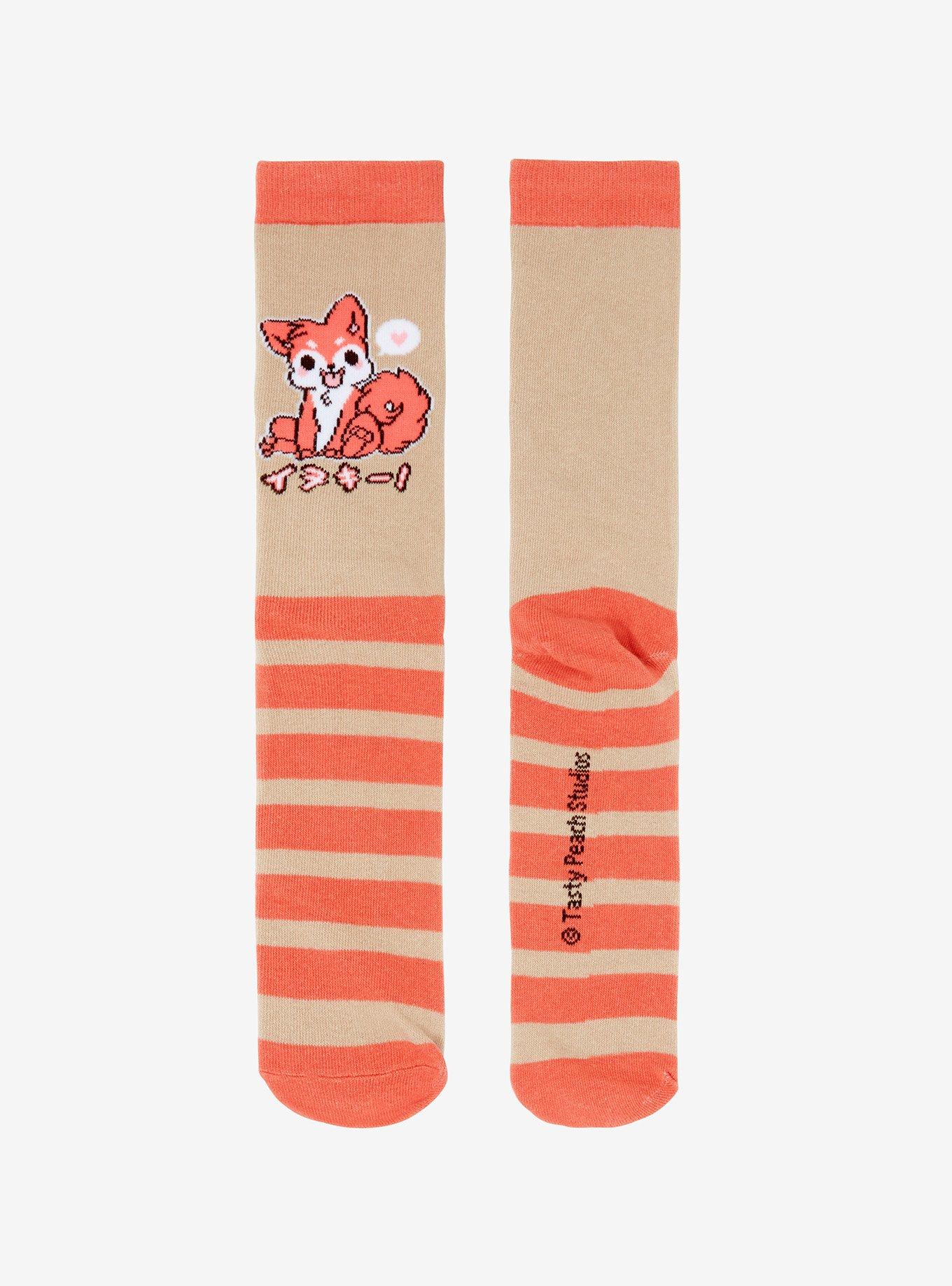 Tasty Peach Inukii Orange Crew Socks, , alternate