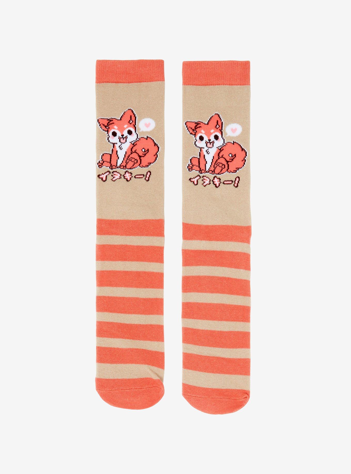 Tasty Peach Inukii Orange Crew Socks, , alternate