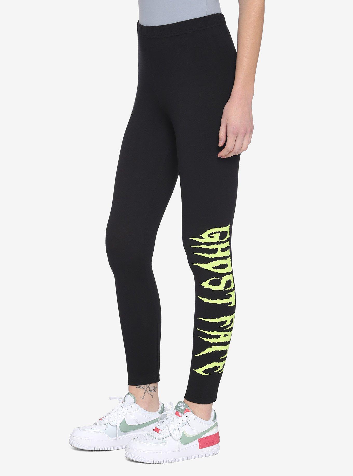 Scream Ghost Face Neon Logo Leggings, GREEN, alternate