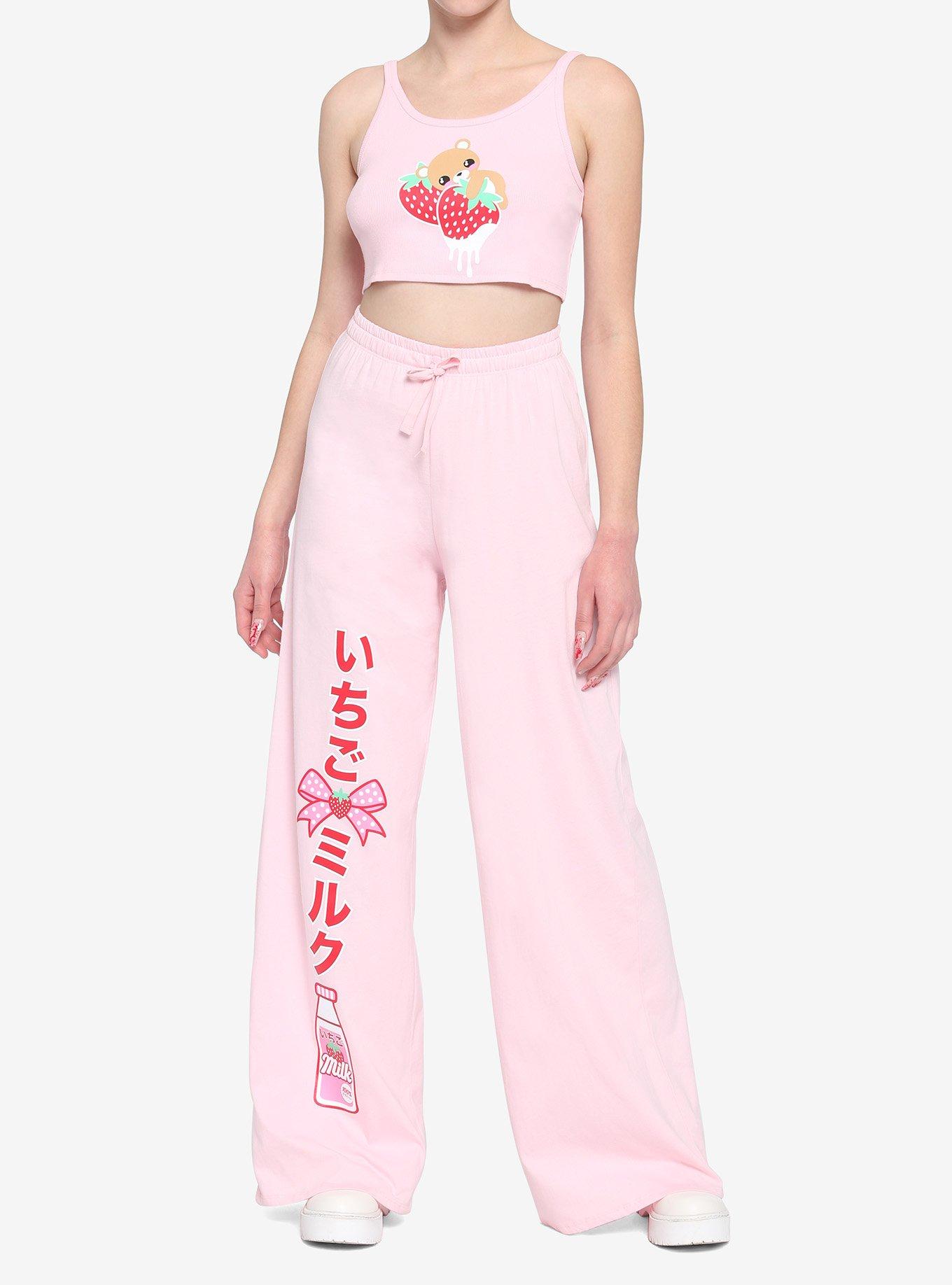Strawberry Milk Teddy Bear Girls Strappy Crop Tank Top, MULTI, alternate