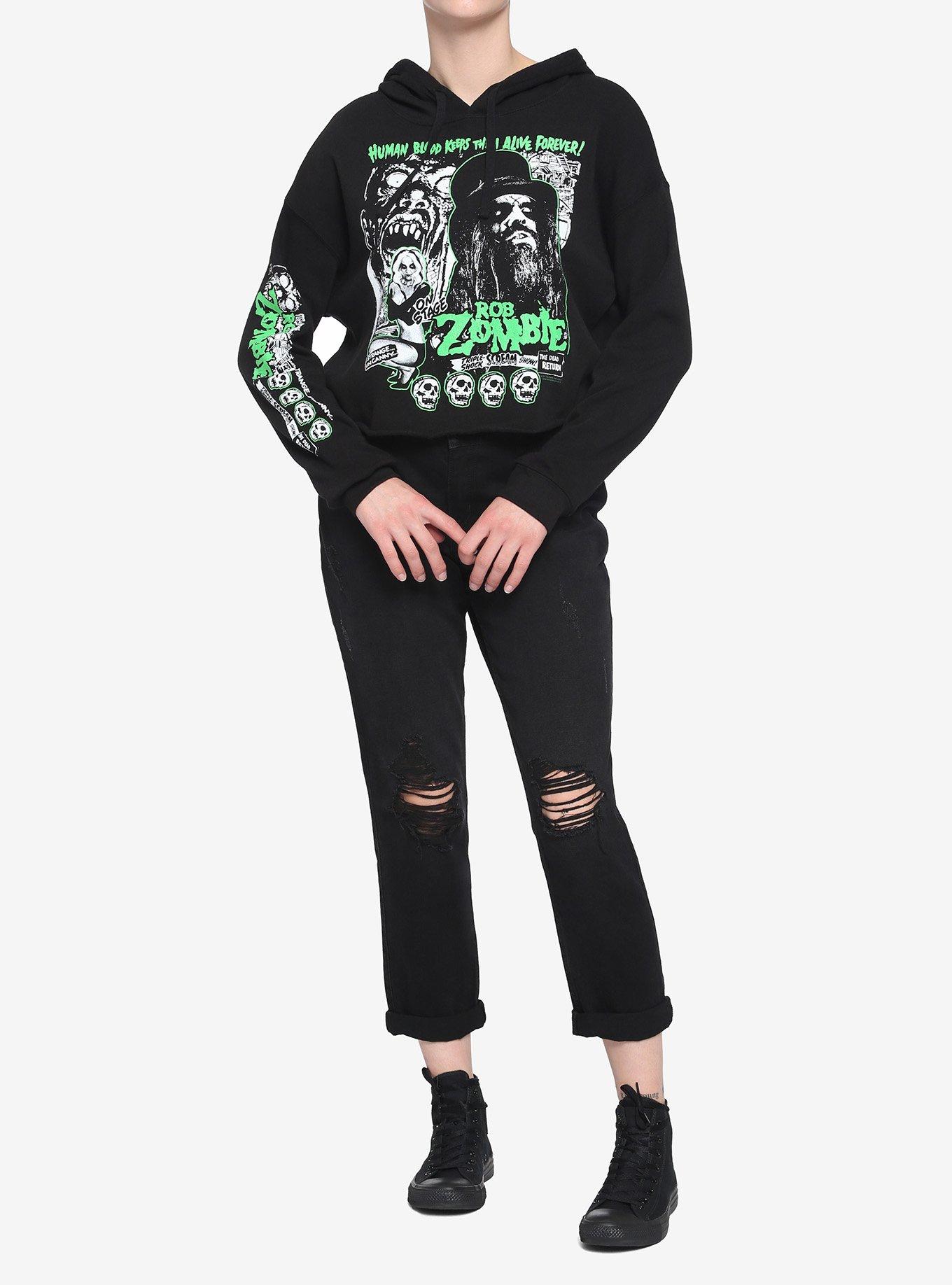 Rob Zombie Triple Shock Scream Show Girls Crop Hoodie, BLACK, alternate