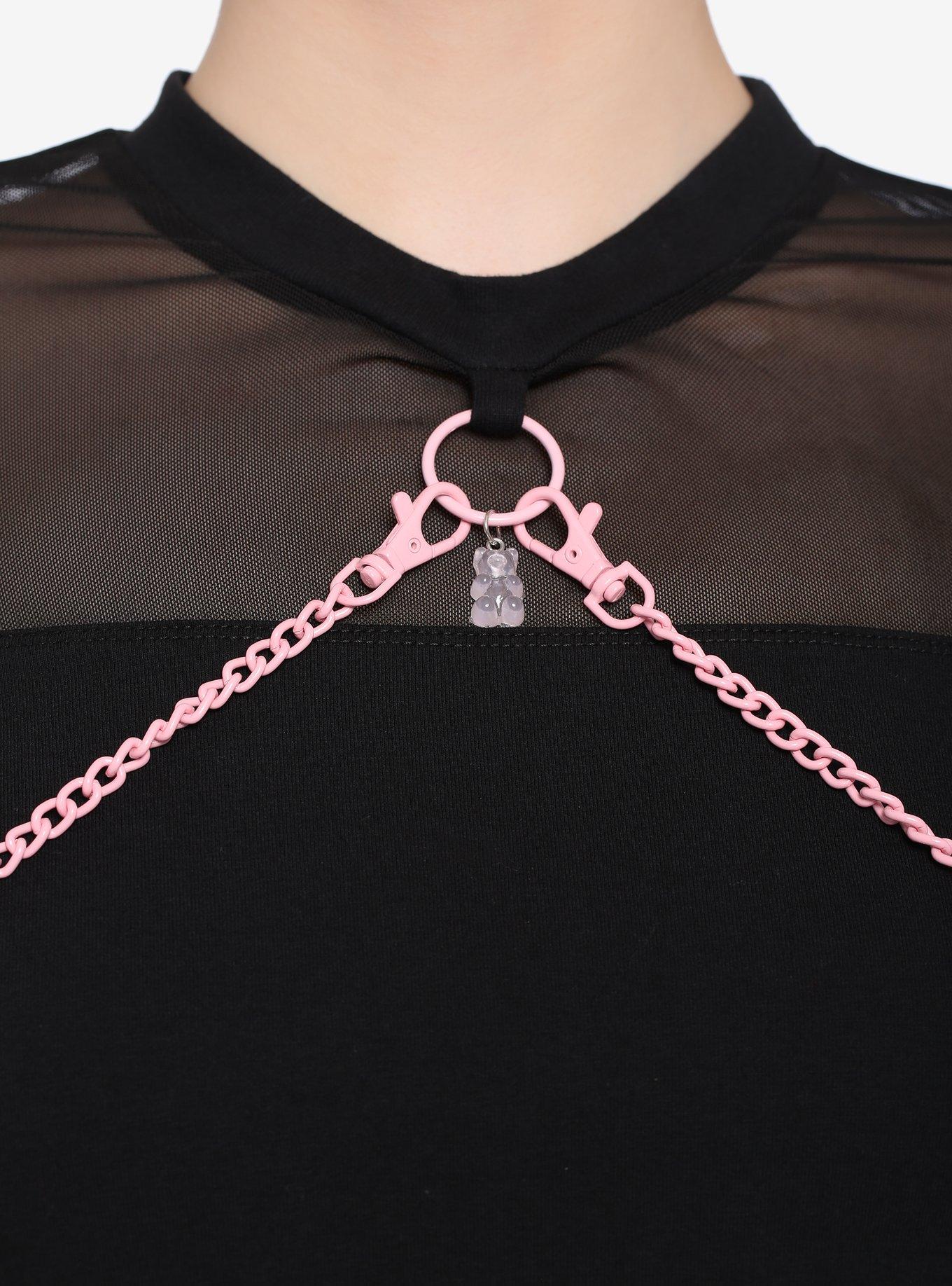 Pink Padlock O-Ring Chain & Candy Bear Girls Mesh T-Shirt, BLACK, alternate