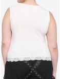 Cream Lace-Up Front Knit Girls Top Plus Size, VANILLA ICE, alternate