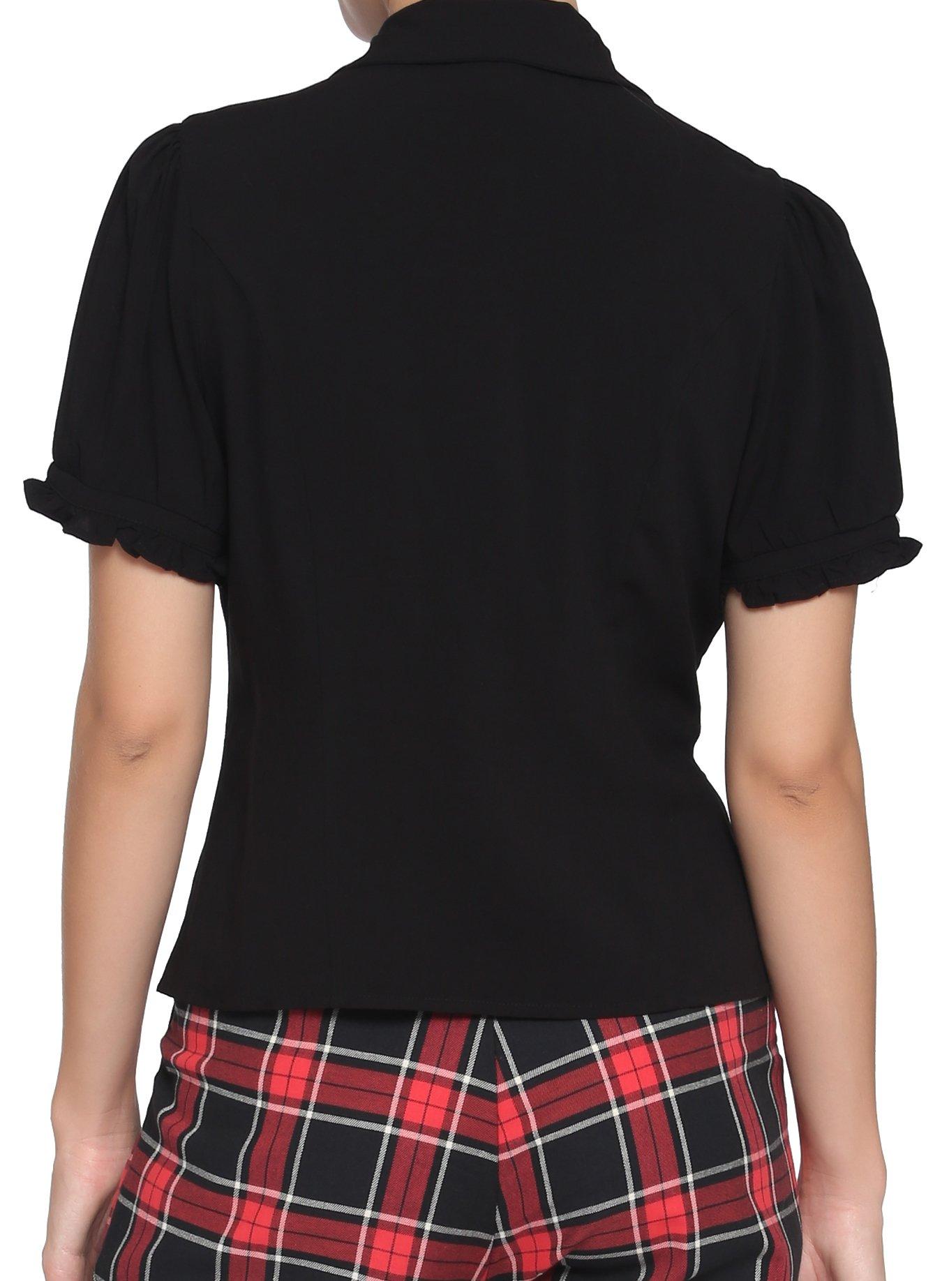 Black Bibbed Mushroom Buttons Girls Woven Button-Up, BLACK, alternate