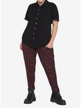 Black Bibbed Mushroom Buttons Girls Woven Button-Up Plus Size, BLACK, alternate