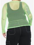 Neon Green Fishnet Long-Sleeve Girls Top Plus Size, GREEN, alternate