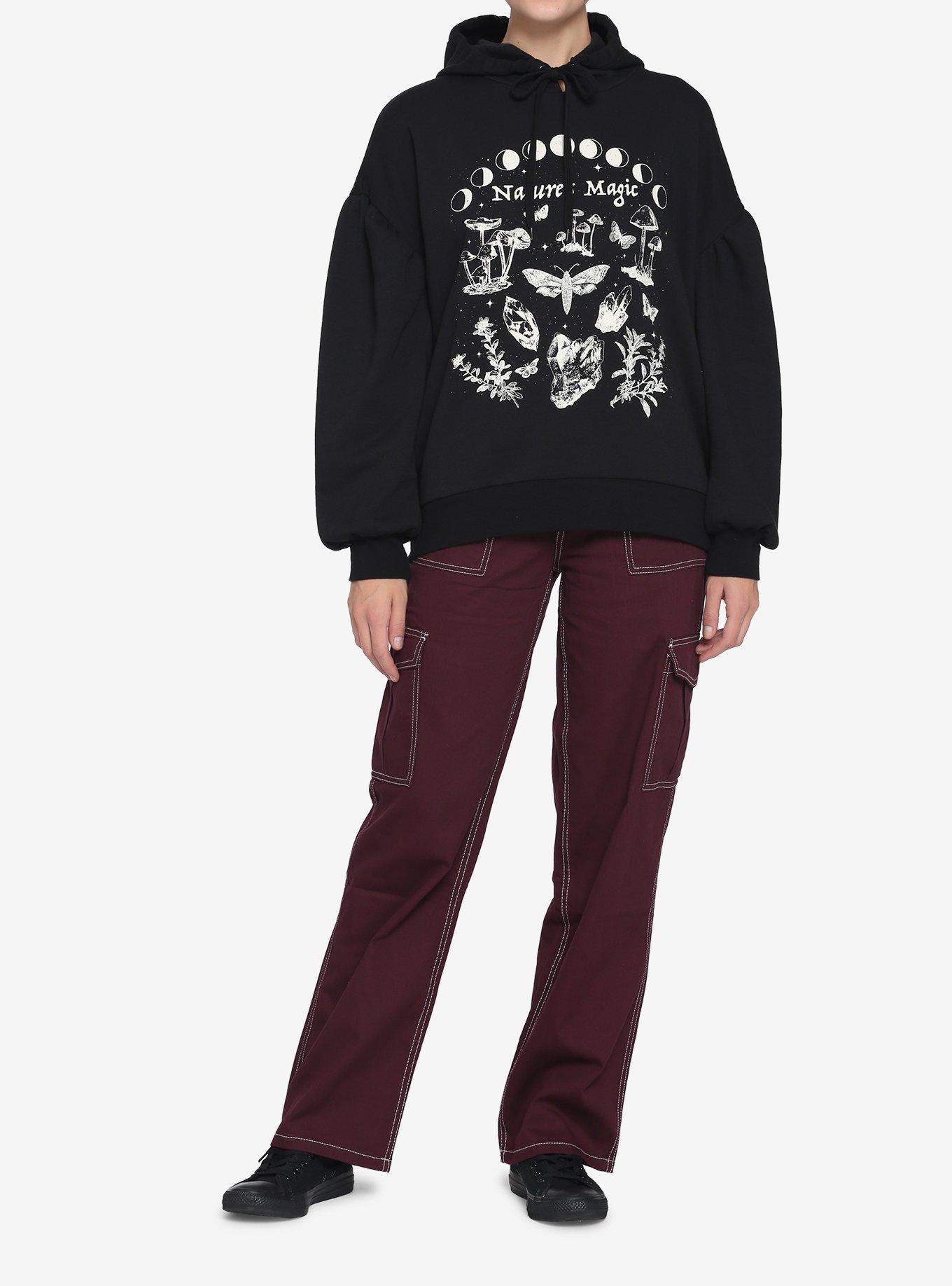 Nature's Magic Moon Phase Crystals & Mushrooms Girls Hoodie, BLACK, alternate