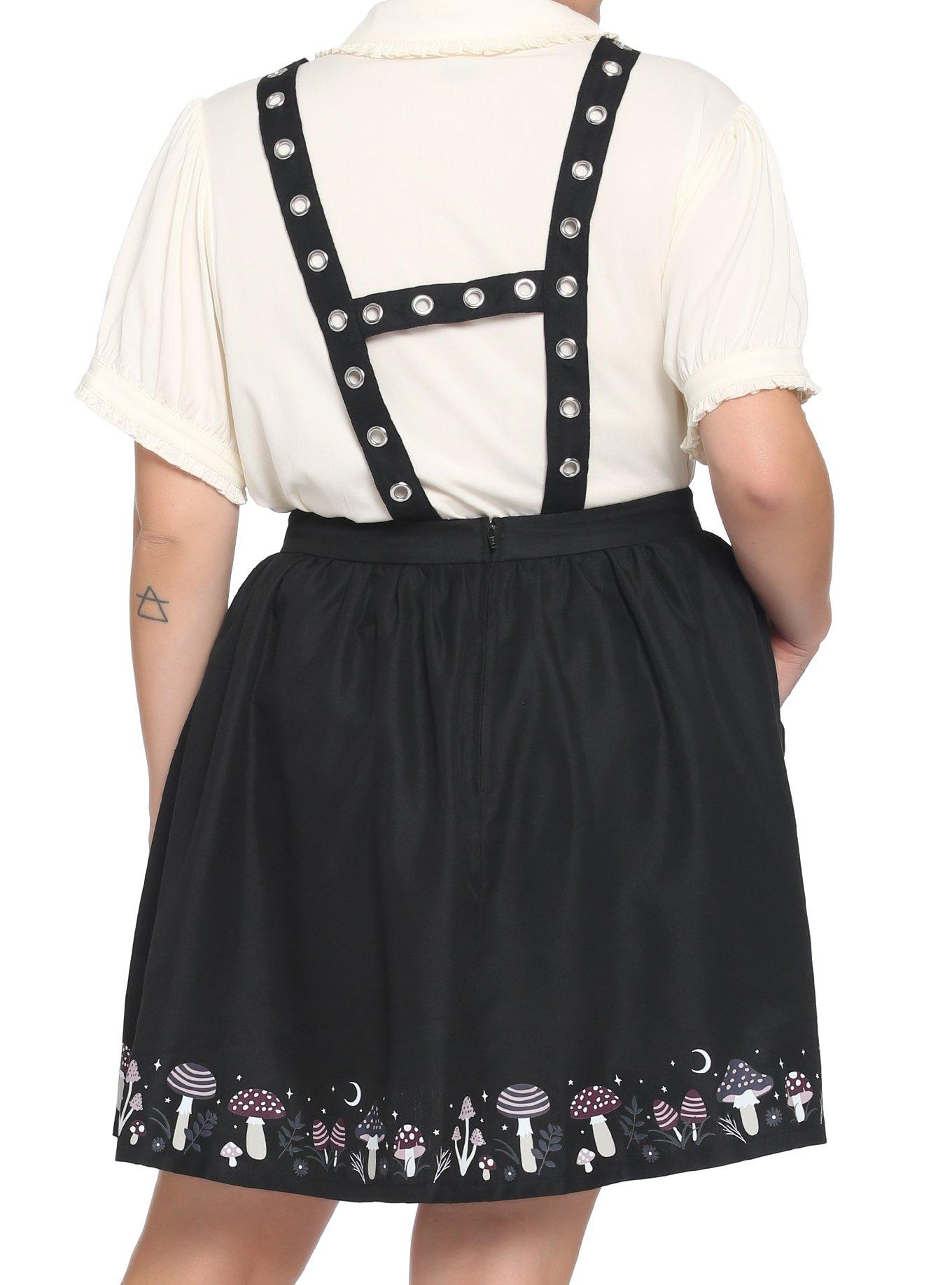 Mushroom Border Grommet Suspender Skirt Plus Size, BLACK, alternate