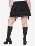 Black Lace Layered Buckle Mini Skirt Plus Size, BLACK, alternate