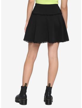 Black Wide Yoke Lace Trim Skirt, , hi-res