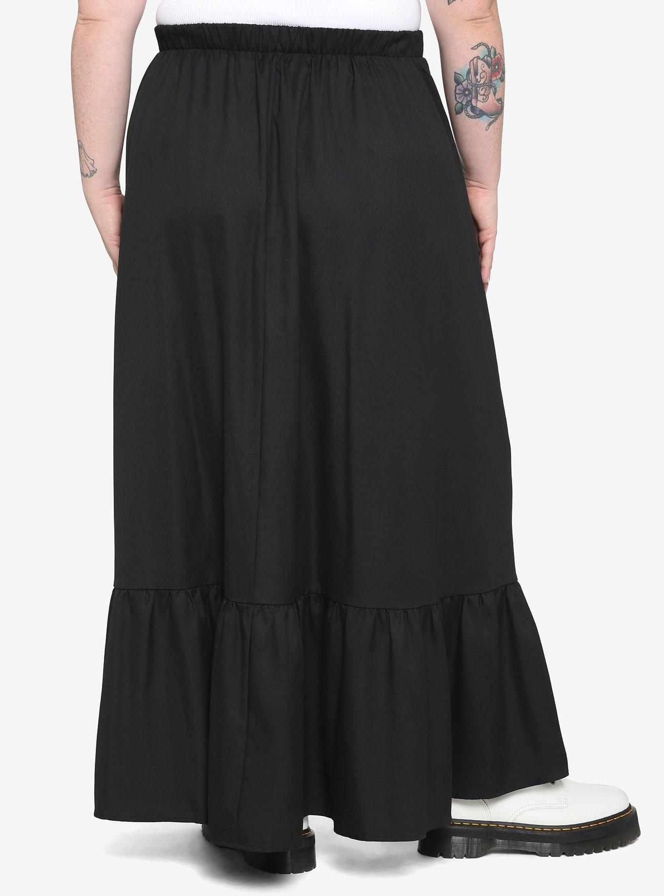Black Bustle Maxi Skirt Plus Size, BLACK, alternate