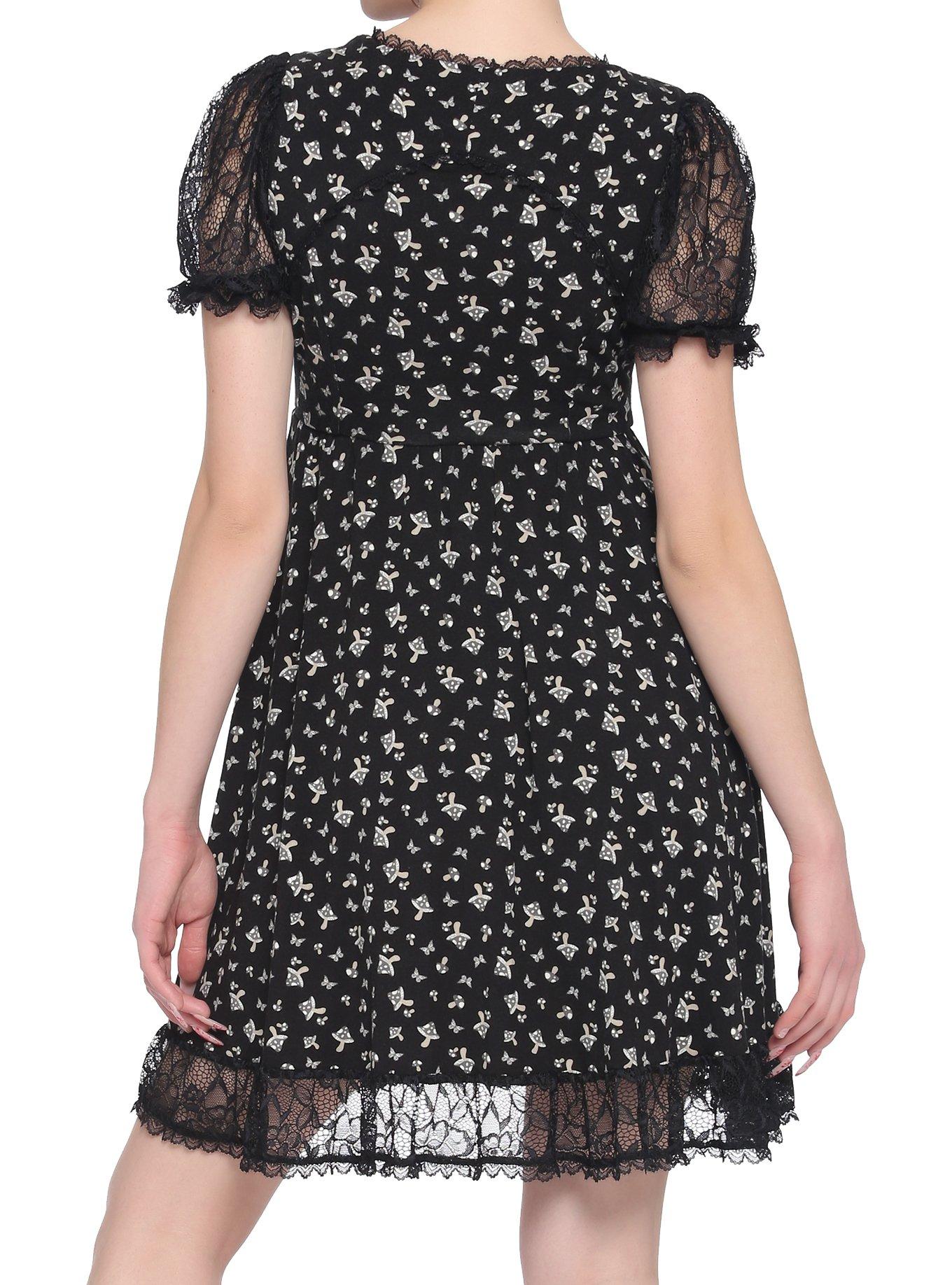 Mushroom & Butterfly Keyhole Dress, BLACK, alternate