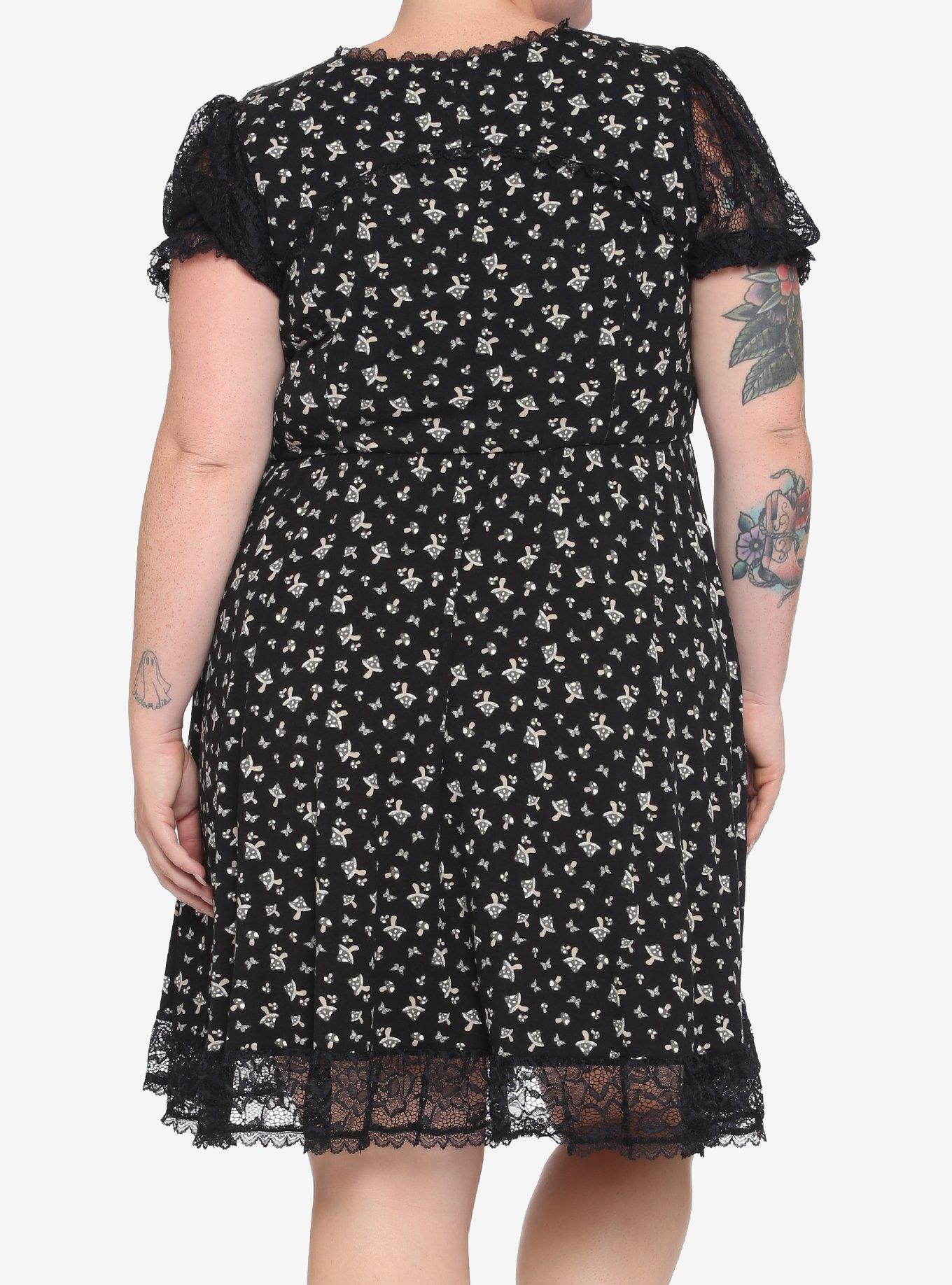 Mushroom & Butterfly Henley Dress Plus Size, BLACK, alternate
